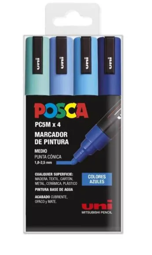 UNI Posca Marqueurs de peinture  PC 5M Lot de 4marqueurs bleu  version european