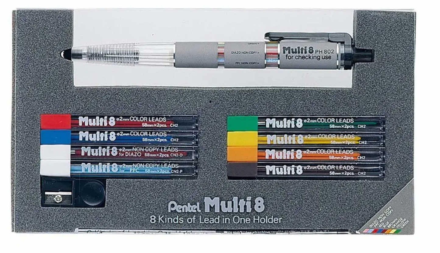 Pentel PH802ST Lot de 8 stylos à crayons avec support et lead Multicolore